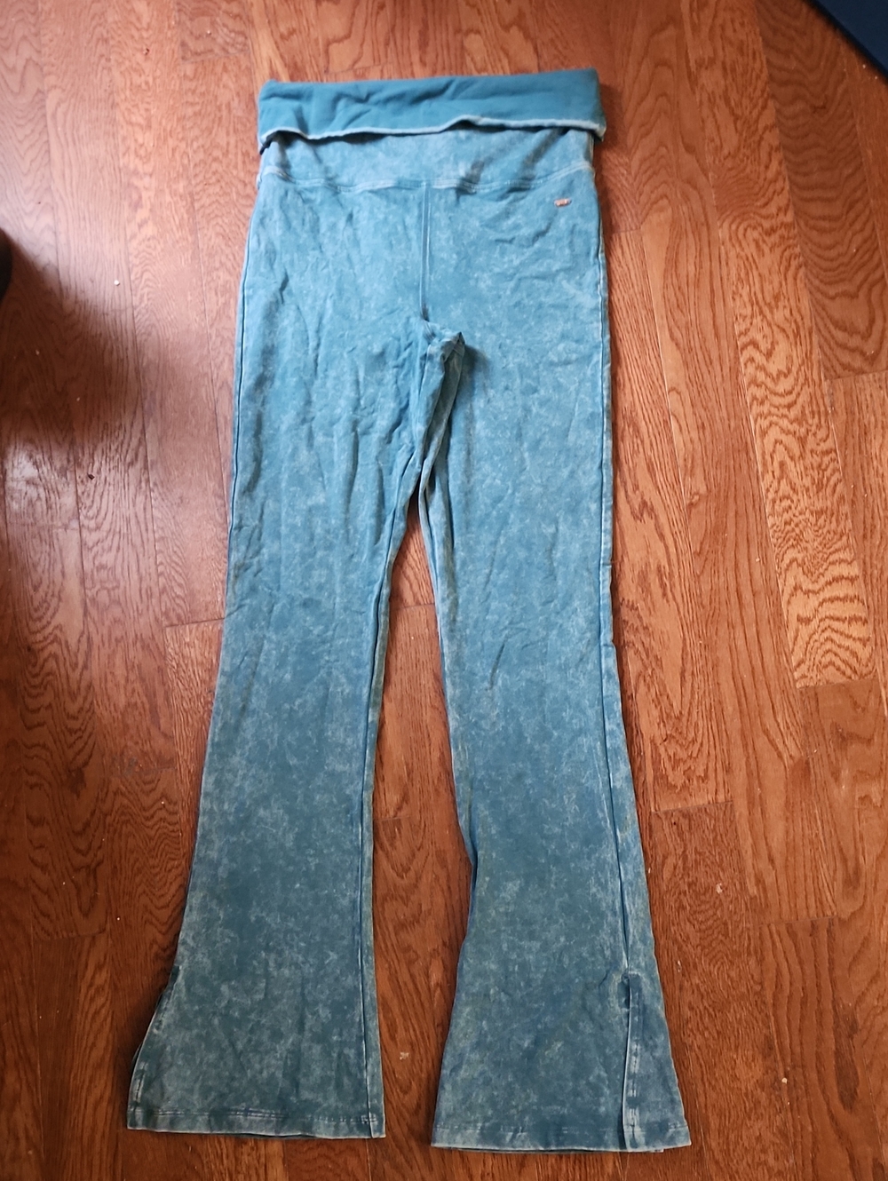 PINK Victoria's Secret Teal Fold-Over Waist Flare Yoga Pants